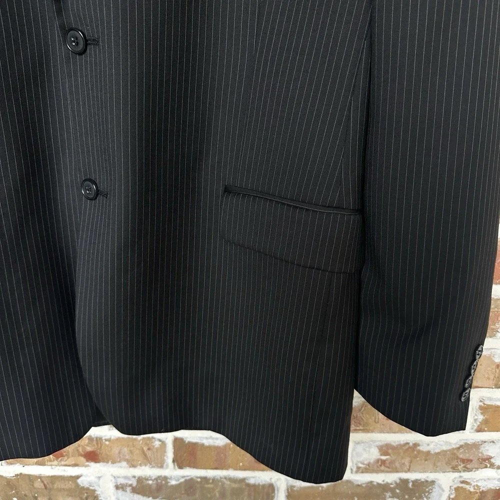 Joseph Abboud Loro Piana Blazer Sport Jacket Wool Men's Size 44L Black Pinstripe